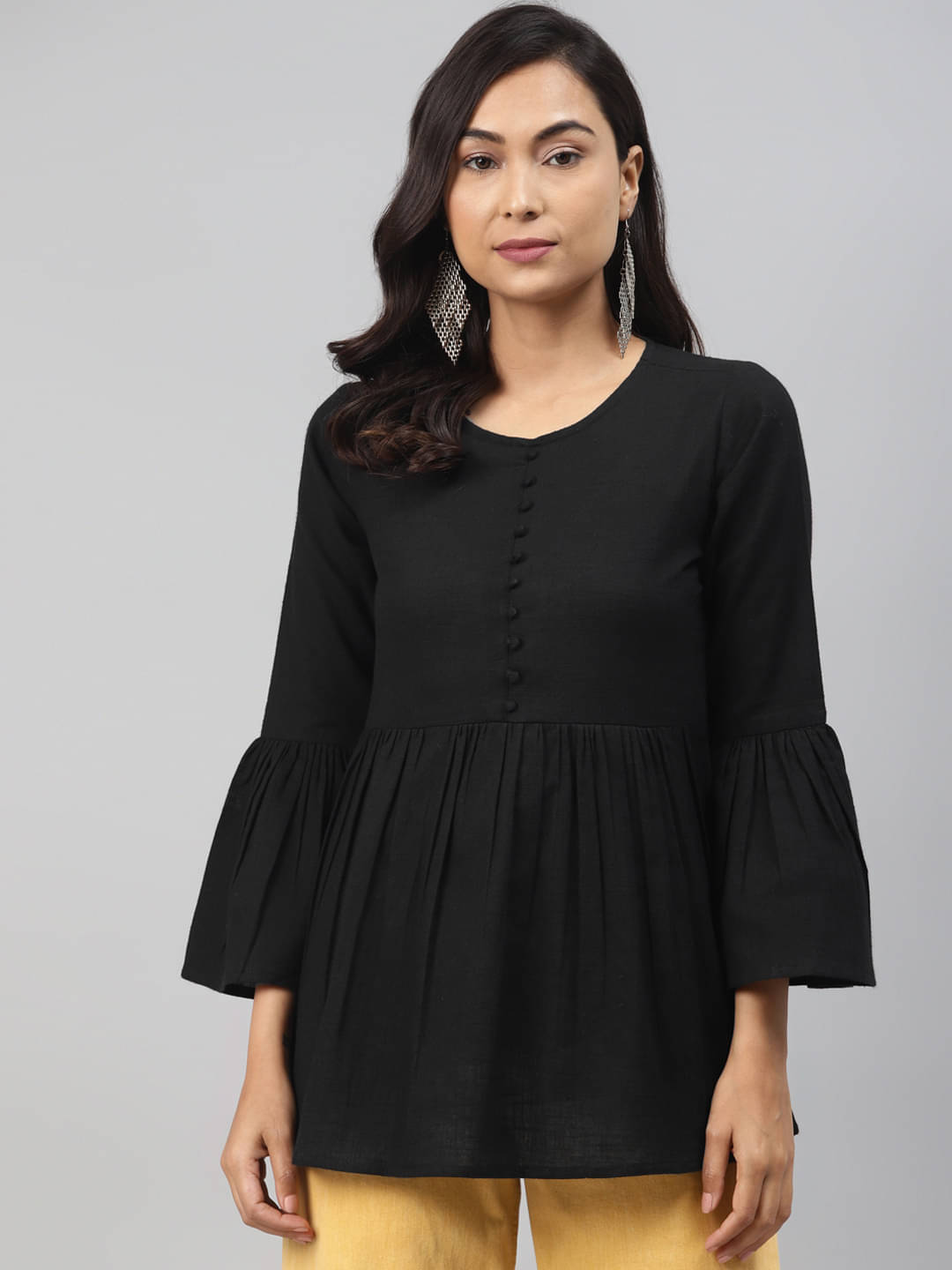 Yash Gallery Women's Cotton Regular Top ( Black )     			Yash Gallery Women's Cotton Regular Top ( Black )