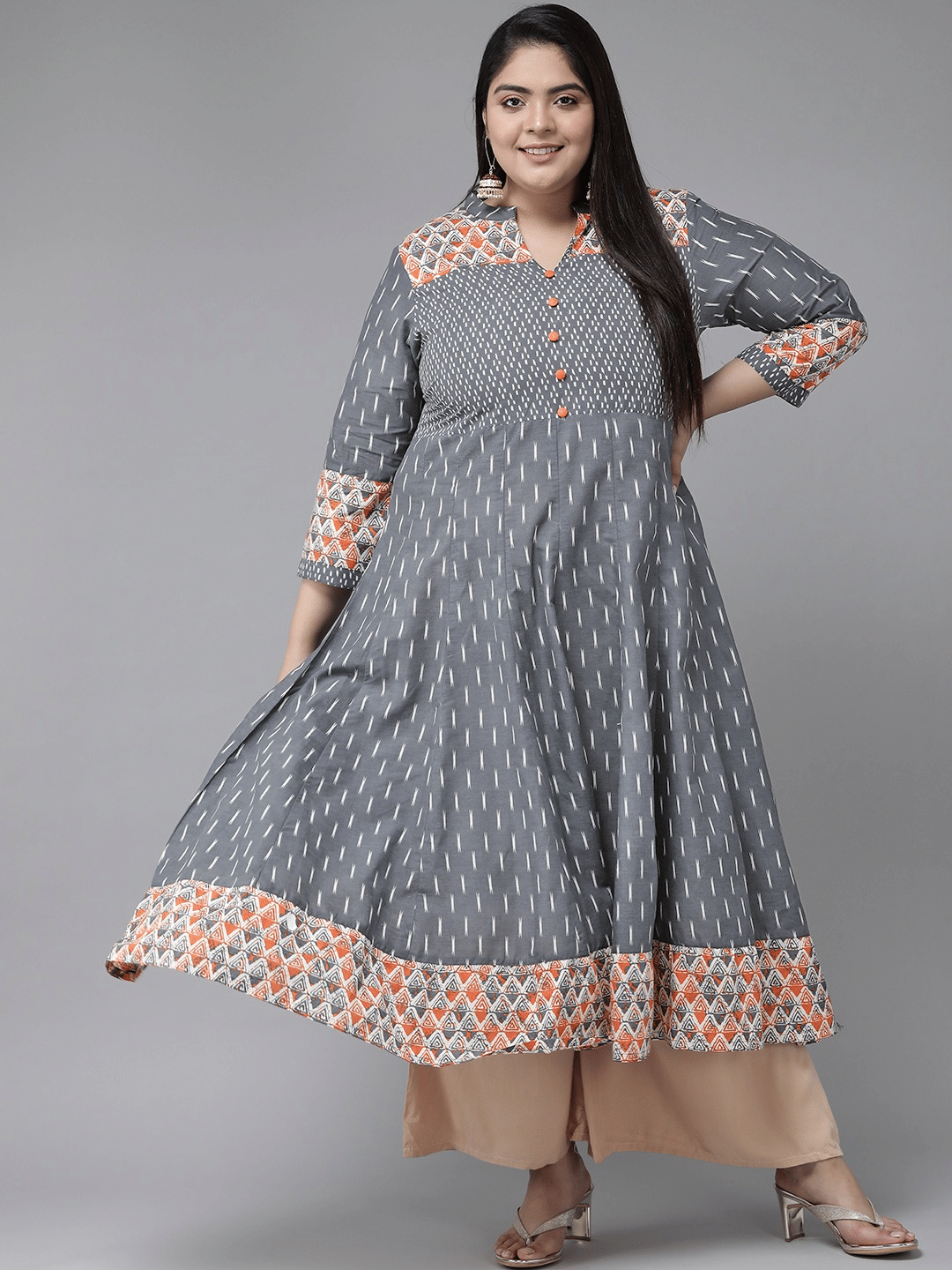 Yash Gallery Cotton Printed Anarkali Women's Kurti - Grey ( Pack of 1 ) Yash Gallery Cotton Printed Anarkali Women's Kurti - Grey ( Pack of 1 )