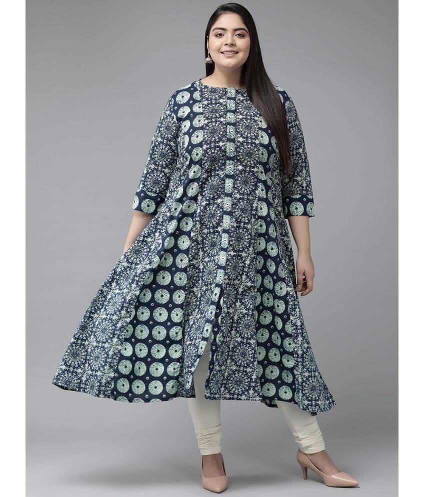 Yash Gallery Cotton Printed Front Slit Women's Kurti - Blue ( Pack of 1 ) Yash Gallery Cotton Printed Front Slit Women's Kurti - Blue ( Pack of 1 )