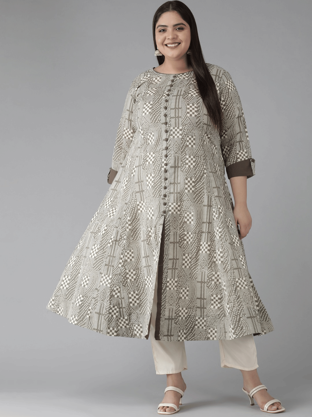 Yash Gallery Cotton Printed Front Slit Women's Kurti - Grey ( Pack of 1 ) - Kurtis, Tunics | Buy online on ZillyBuy