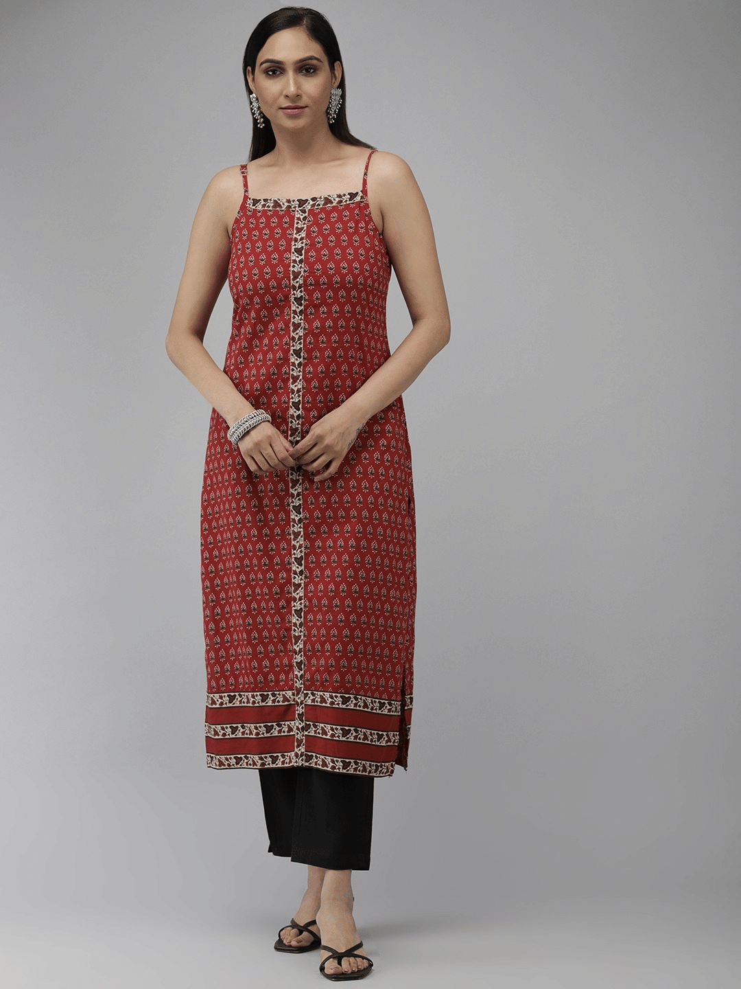 Yash Gallery Cotton Printed Straight Women's Kurti - Maroon ( Pack of 1 ) Yash Gallery Cotton Printed Straight Women's Kurti - Maroon ( Pack of 1 )