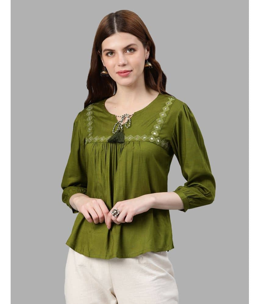 Yash Gallery Women's Rayon Regular Top ( Green )