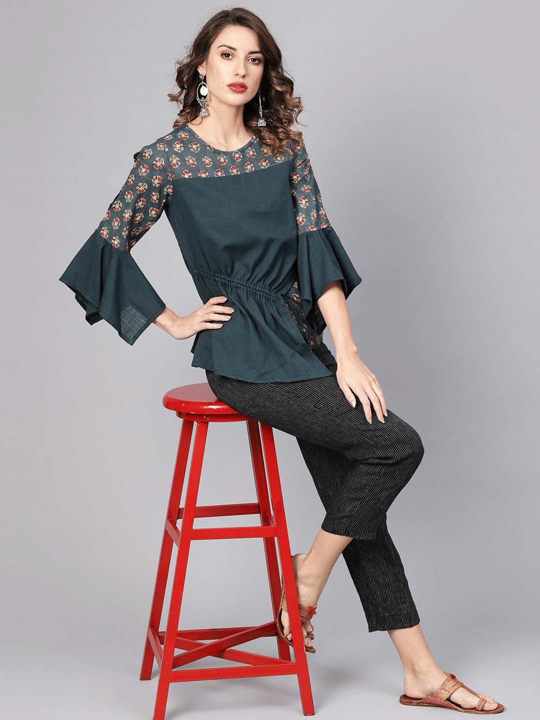     			Yash Gallery Women's Cotton Regular Top ( Grey )