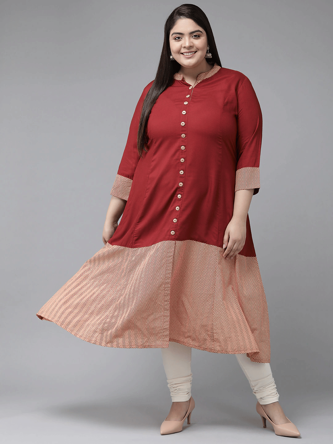 Yash Gallery Rayon Printed Front Slit Women's Kurti - Maroon ( Pack of 1 ) - Kurtis, Tunics | Buy online on ZillyBuy