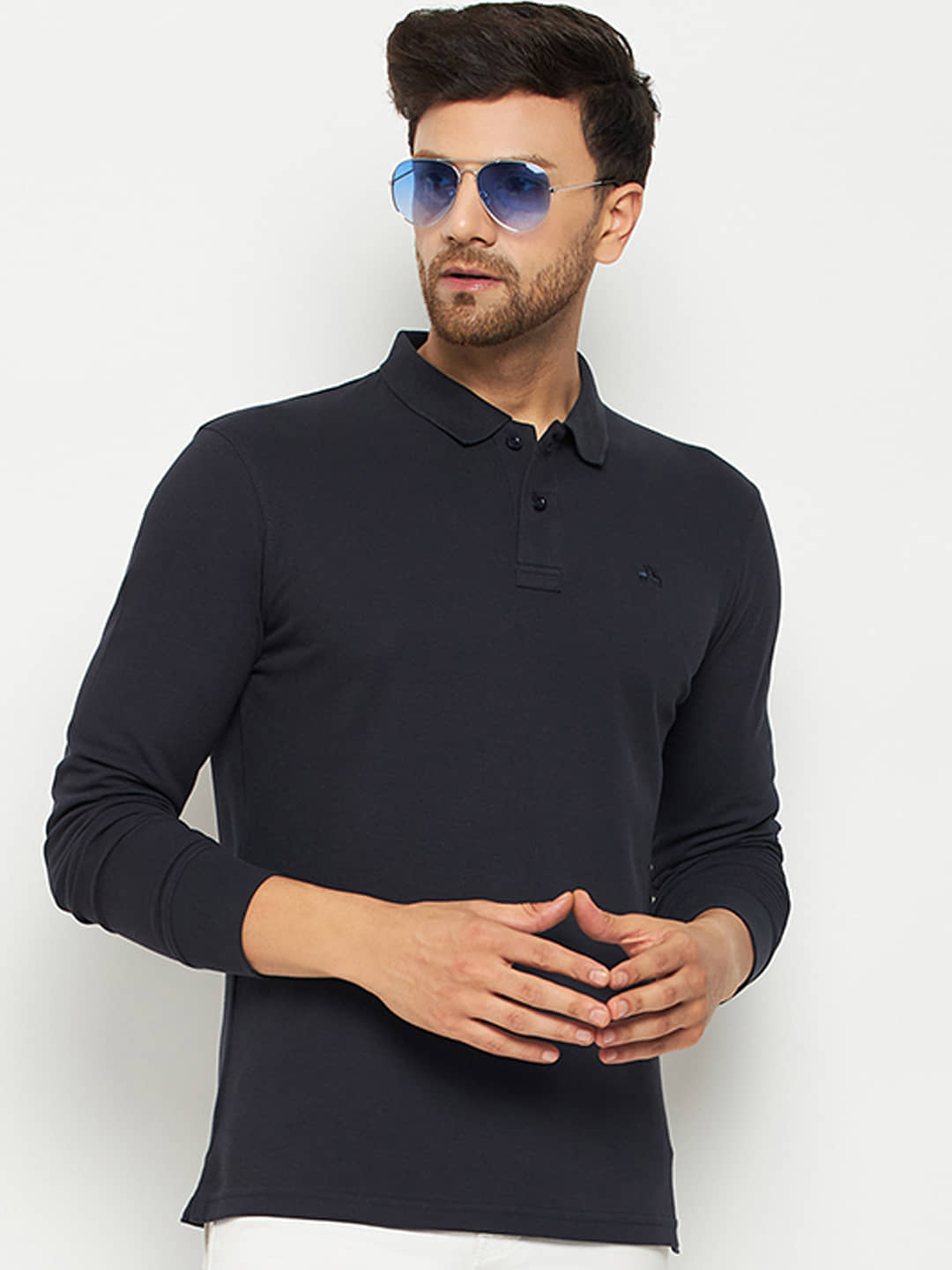 98 Degree North Pack of 1 Cotton Blend Regular Fit Solid Full Sleeves Men's Polo T Shirt ( Khakhi )