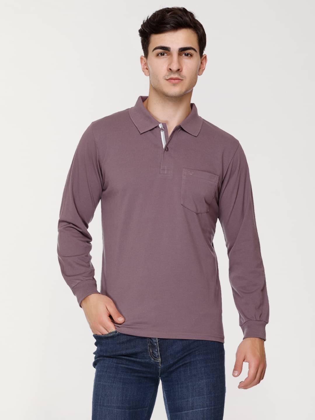 Array Cotton Blend Regular Fit Solid Full Sleeves Men's Polo T Shirt - Purple ( Pack of 1 ) Array Cotton Blend Regular Fit Solid Full Sleeves Men's Polo T Shirt - Purple ( Pack of 1 )