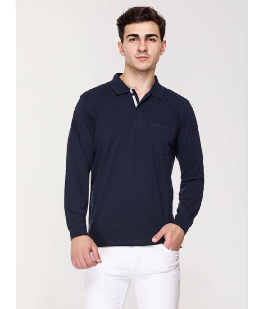     			Array Pack of 1 Cotton Blend Regular Fit Solid Full Sleeves Men's Polo T Shirt ( Navy )
