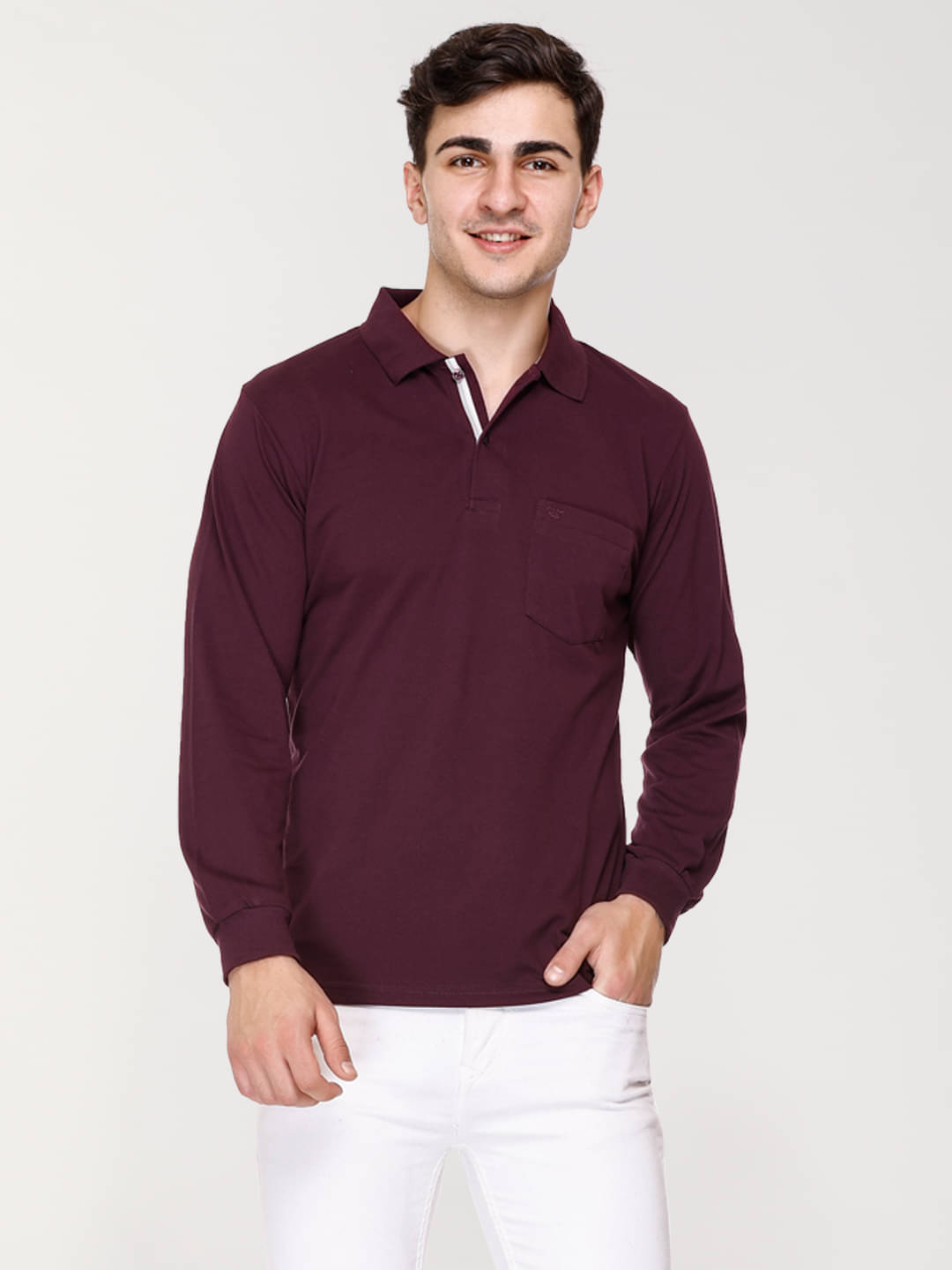     			Array Cotton Blend Regular Fit Solid Full Sleeves Men's Polo T Shirt - Maroon ( Pack of 1 )