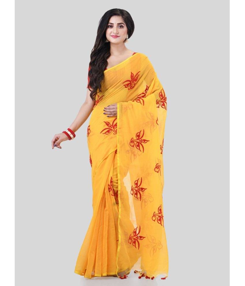 Desh Bidesh Cotton Embroidered Saree With Unstitched Blouse Piece ( Yellow ) Desh Bidesh Cotton Embroidered Saree With Unstitched Blouse Piece ( Yellow )