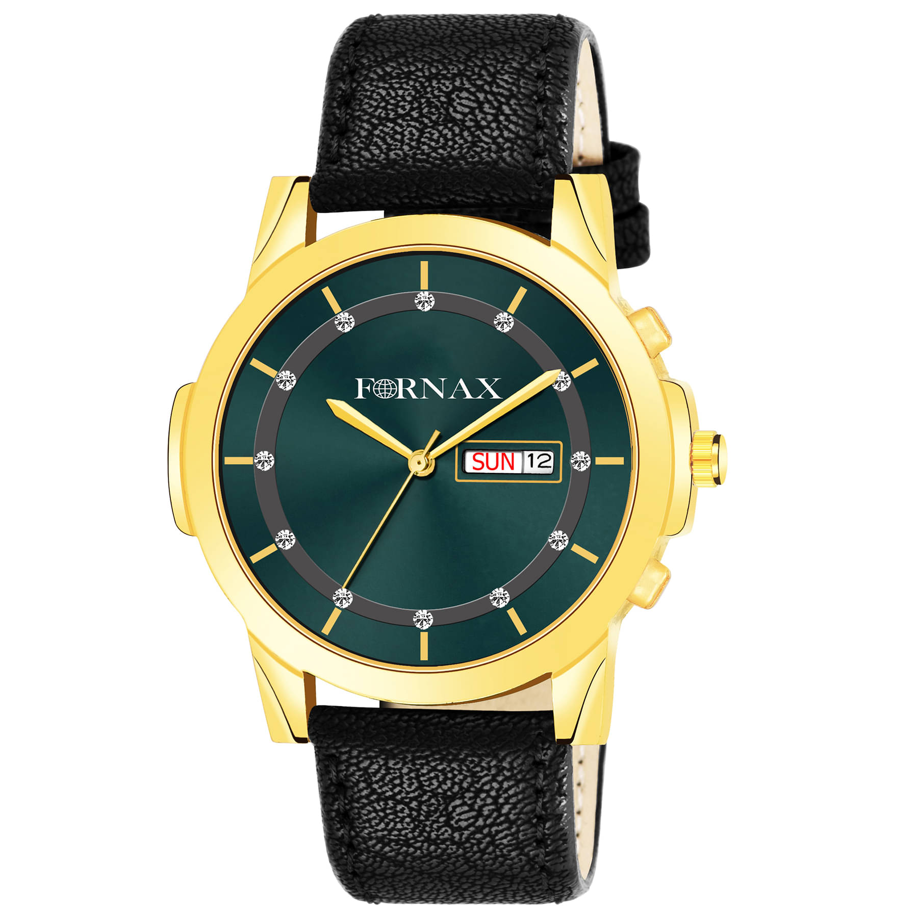     			FORNAX - Black Leather Analog Men's Watch