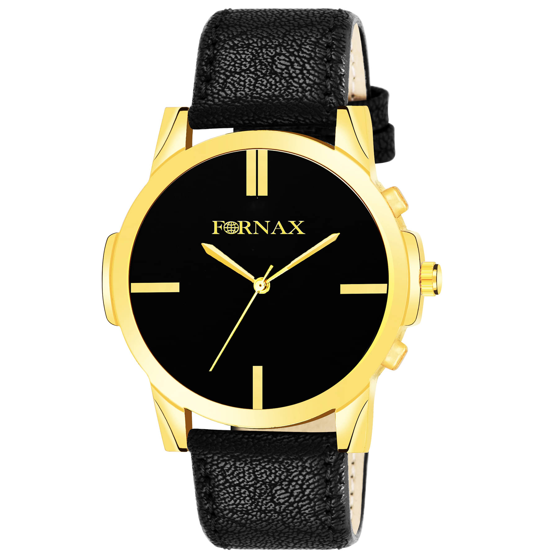     			FORNAX - Black Leather Analog Men's Watch
