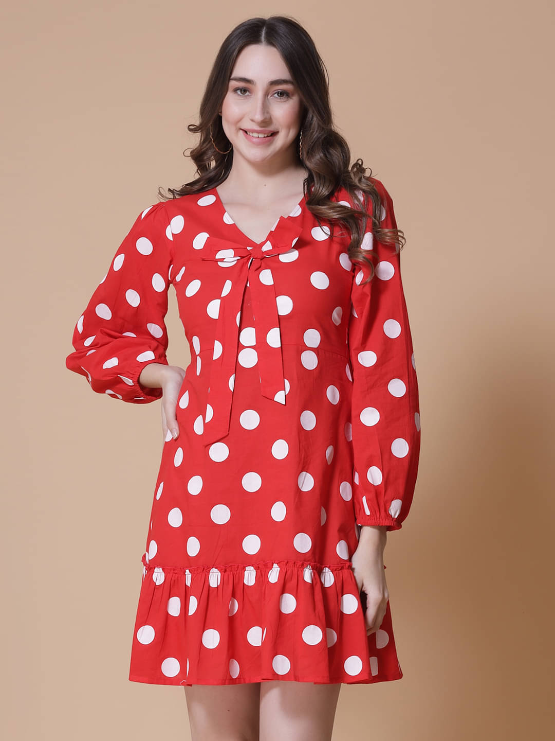 GOD BLESS Women Cotton Printed Blouson Dress ( Red ) GOD BLESS Women Cotton Printed Blouson Dress ( Red )