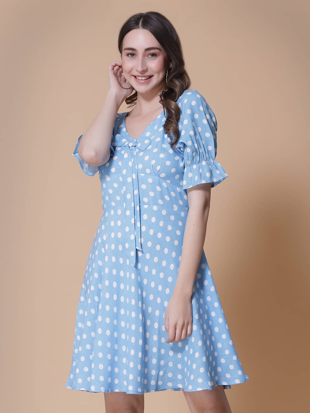     			GOD BLESS Women Rayon Printed A-line Dress ( Blue )