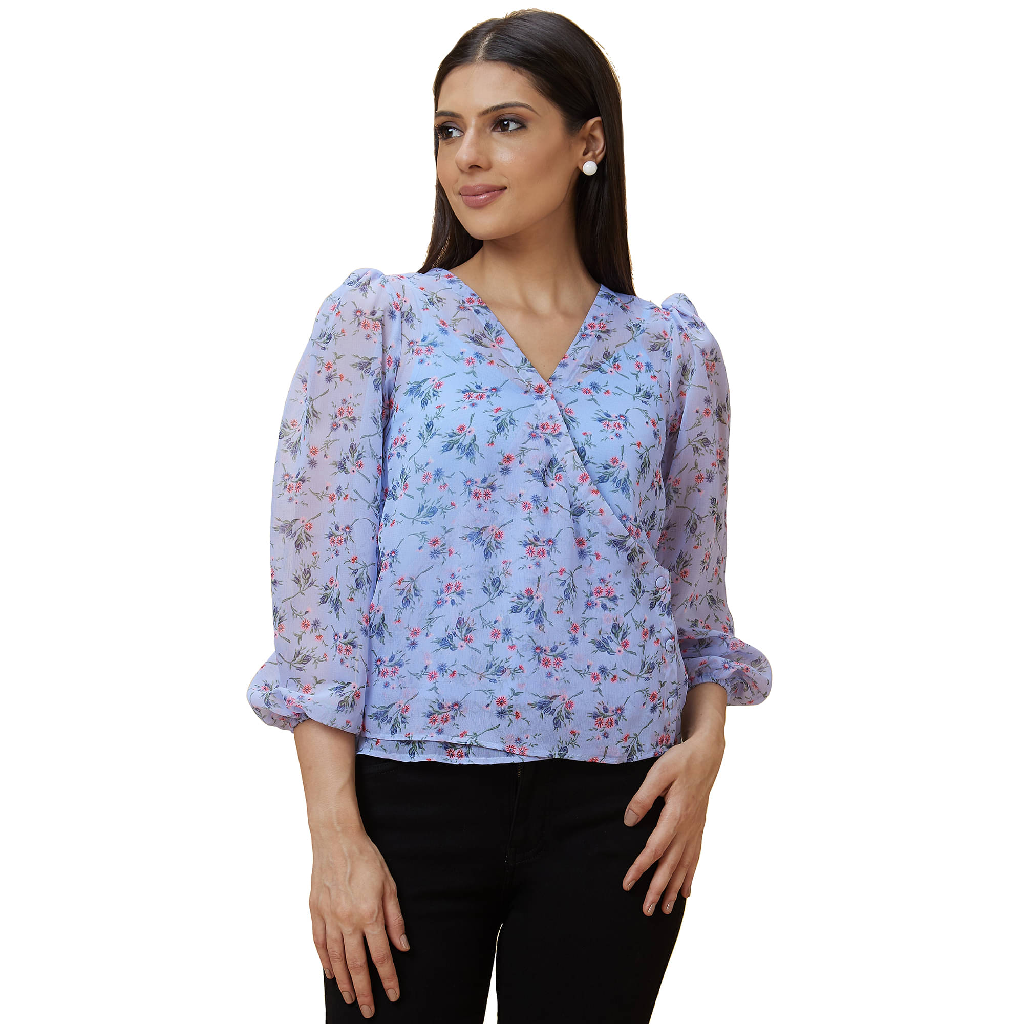 Globus - Blue Polyester Women's A-Line Top ( Pack of 1 )     			Globus - Blue Polyester Women's A-Line Top ( Pack of 1 )