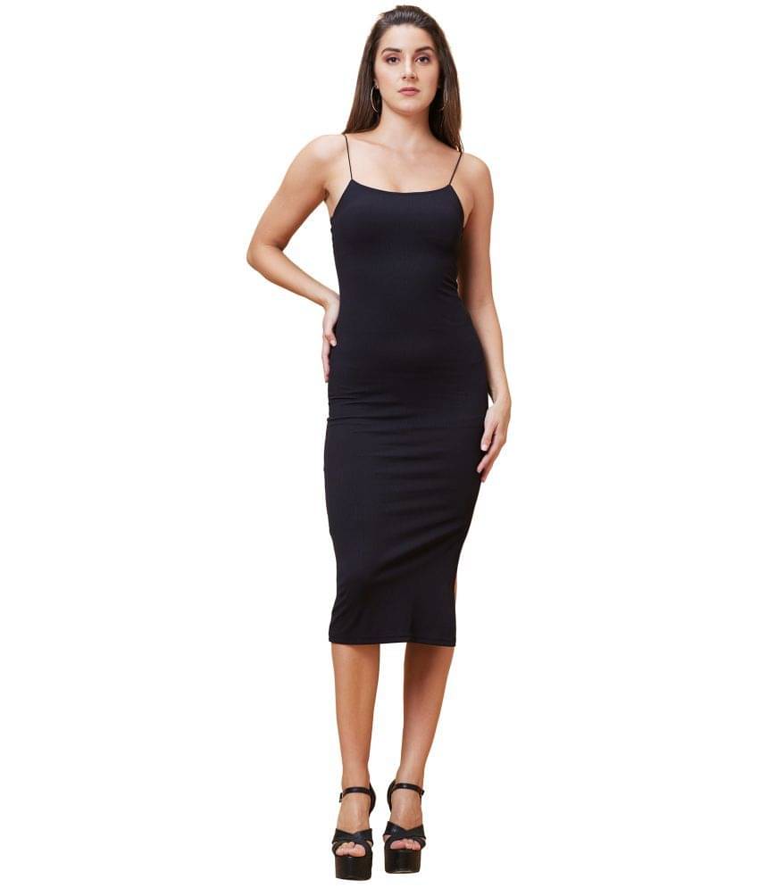     			Globus Cotton Self Design Midi Women's Bodycon Dress - Black ( Pack of 1 )