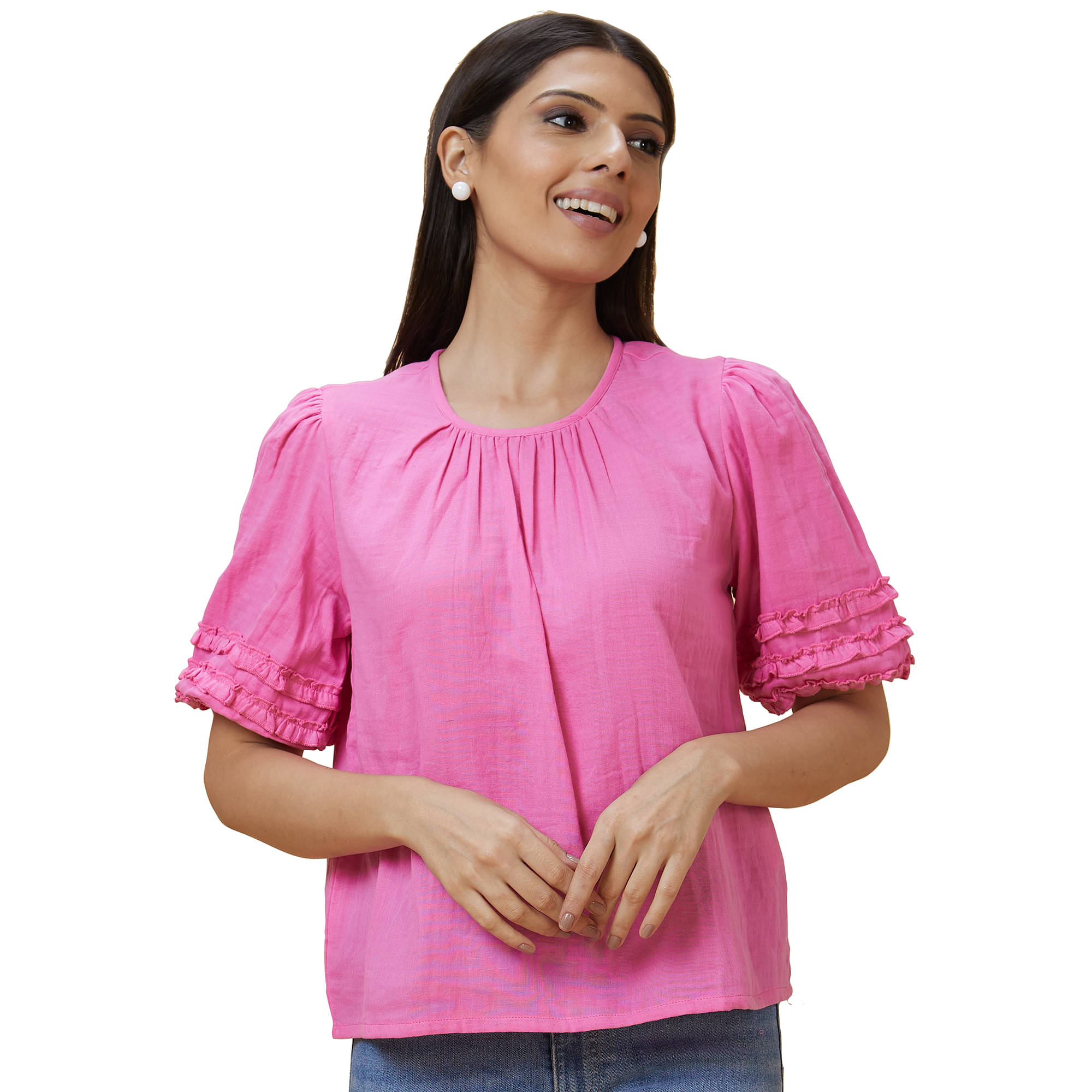Globus - Pink Cotton Women's Regular Top ( Pack of 1 ) Globus - Pink Cotton Women's Regular Top ( Pack of 1 )