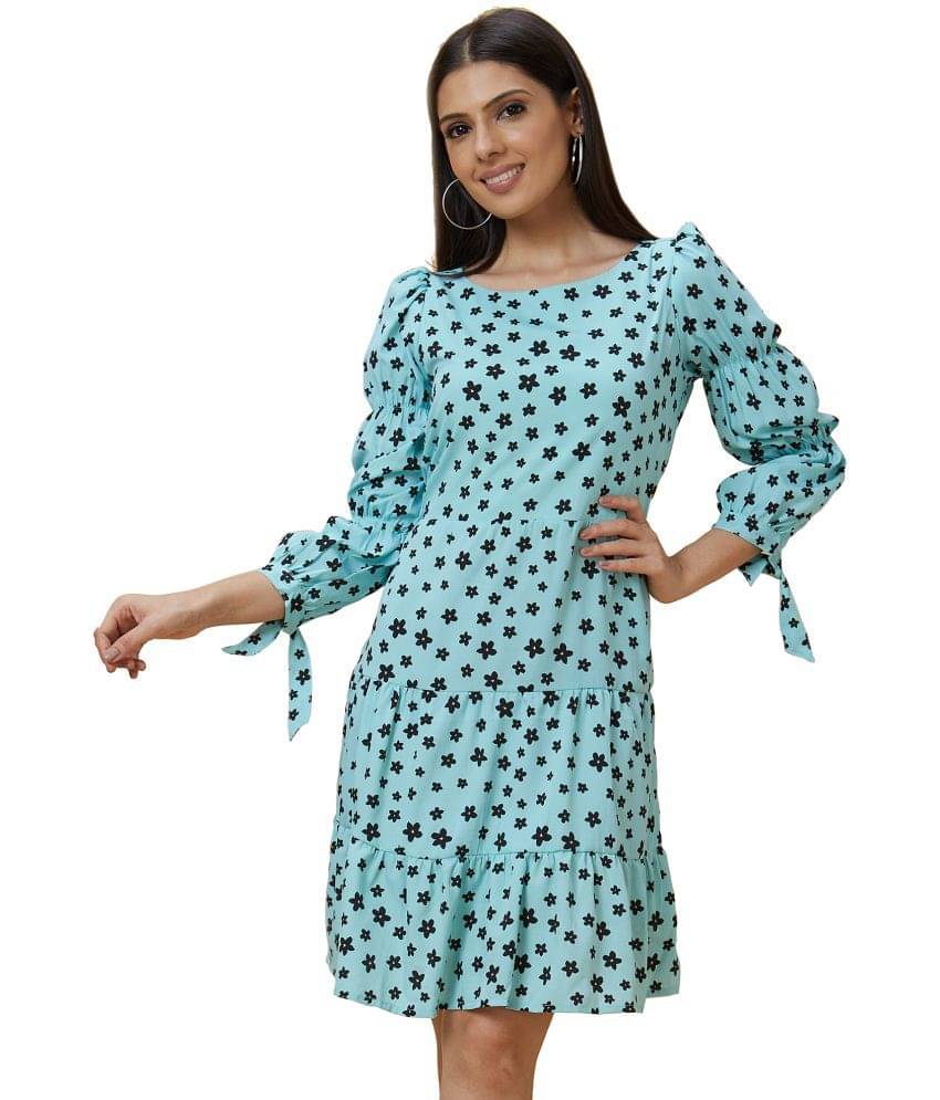     			Globus Polyester Printed Knee Length Women's Fit & Flare Dress - Blue ( Pack of 1 )