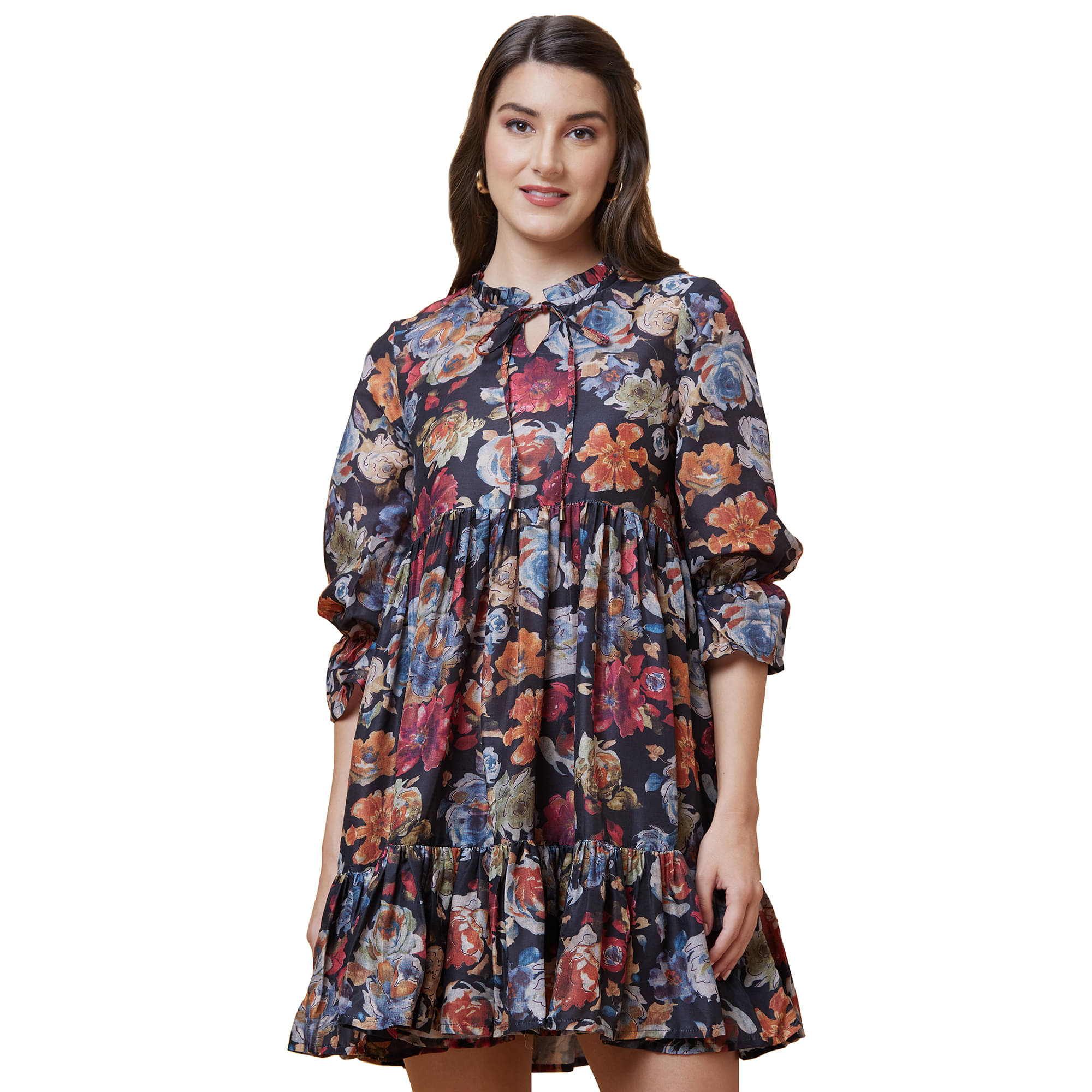     			Globus Polyester Printed Mini Women's A-line Dress - Black ( Pack of 1 )