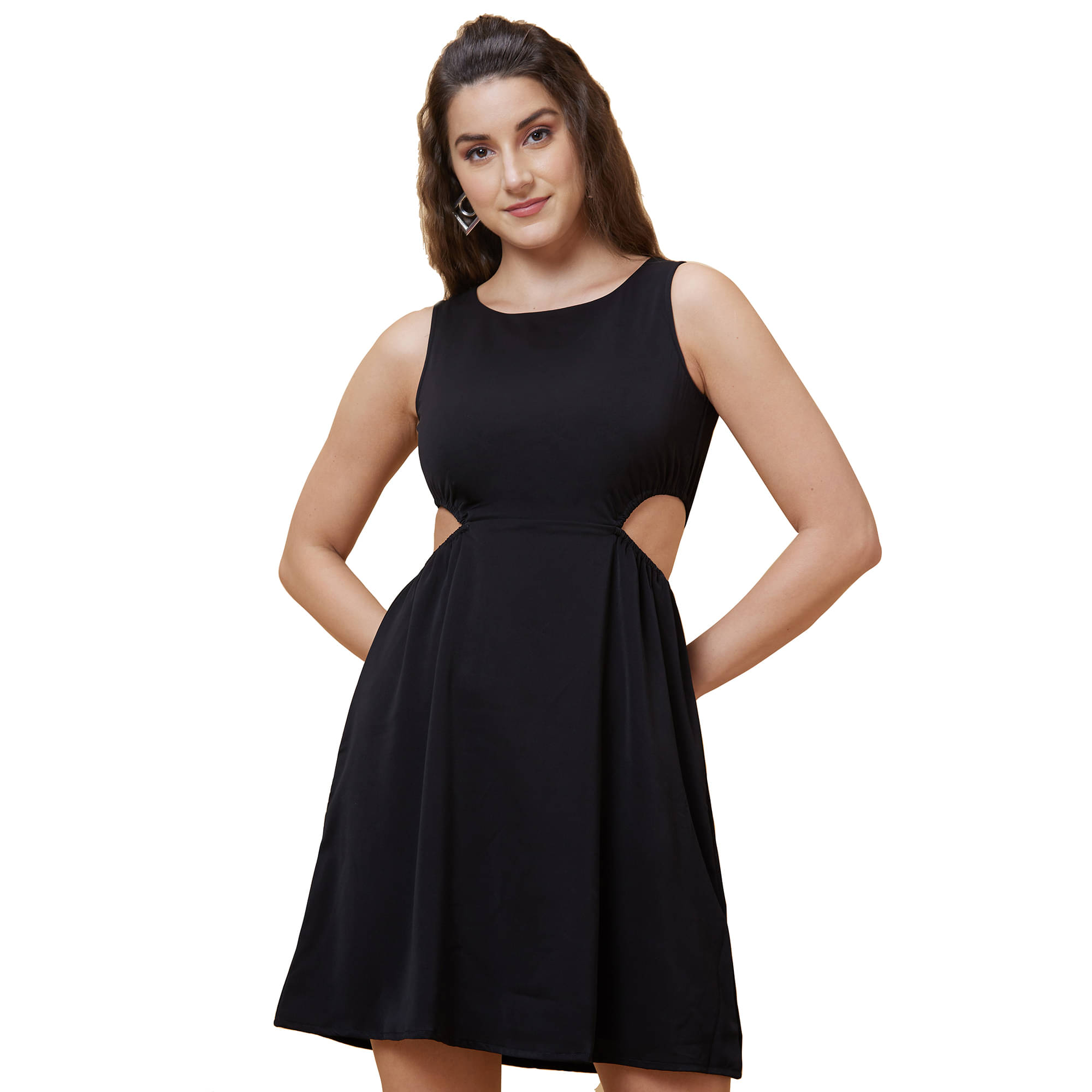 Globus Polyester Solid Above Knee Women's Cut Out Dress - Black ( Pack of 1 ) Globus Polyester Solid Above Knee Women's Cut Out Dress - Black ( Pack of 1 )