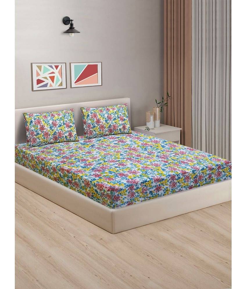     			Home Candy Cotton Floral King Size Bedsheet With 2 Pillow Covers - Multicolor