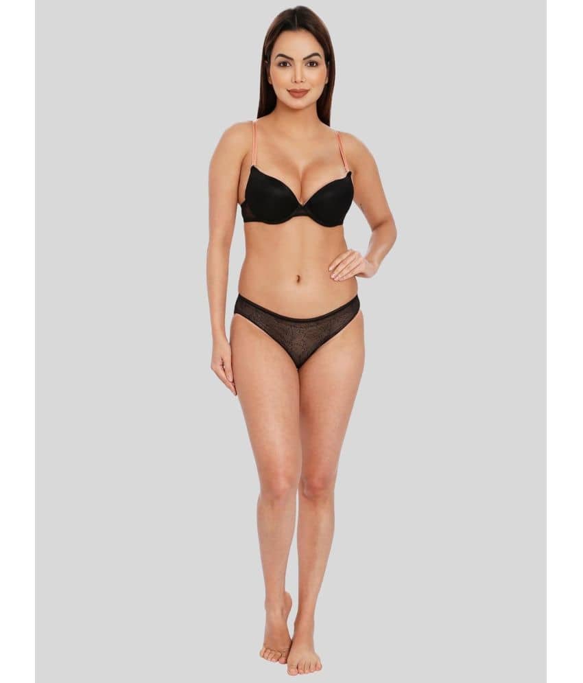 ILRASO Elastane Women's Bra & Panty Set ( Black )