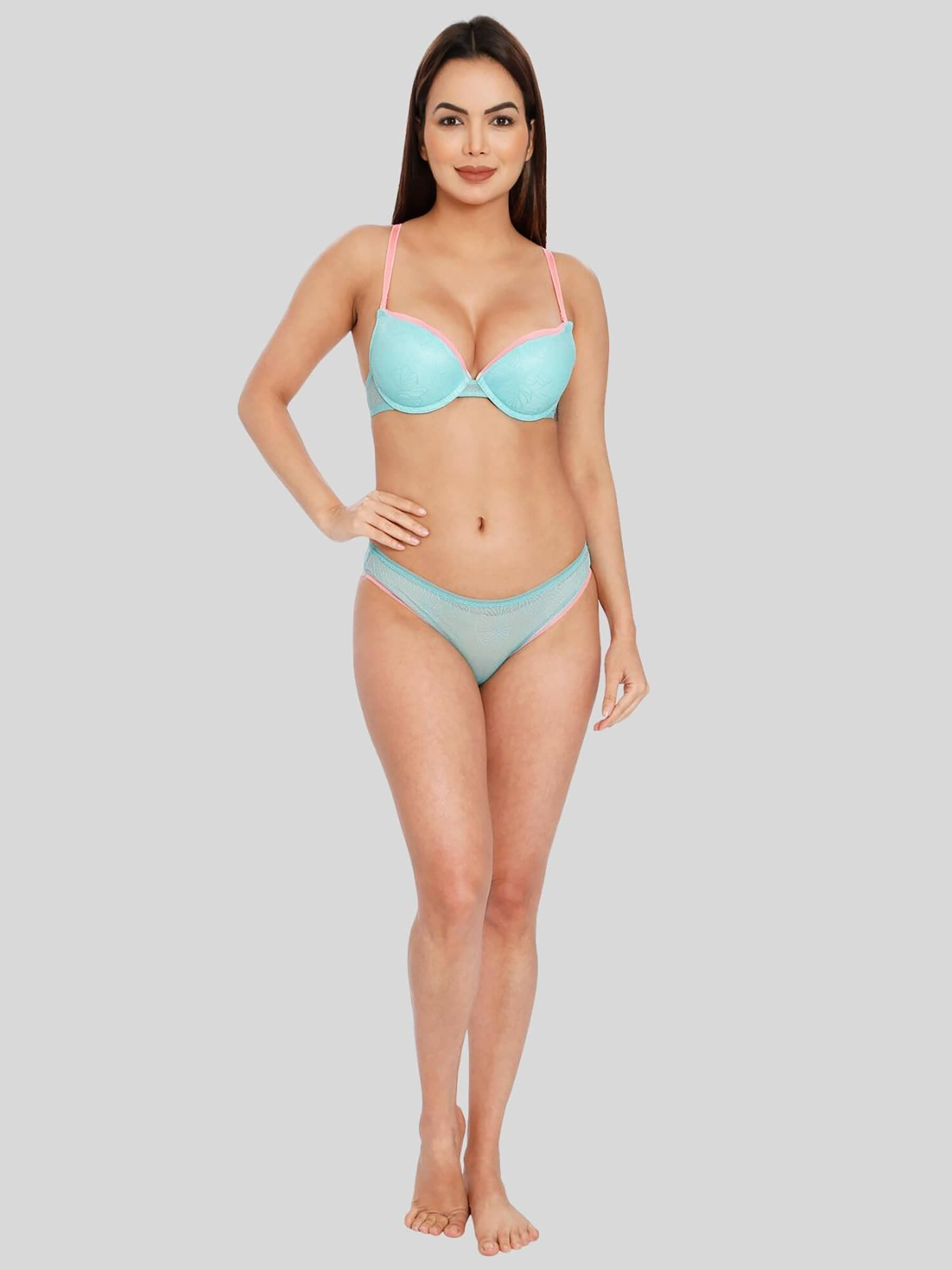 ILRASO Elastane Women's Bra & Panty Set ( Blue )