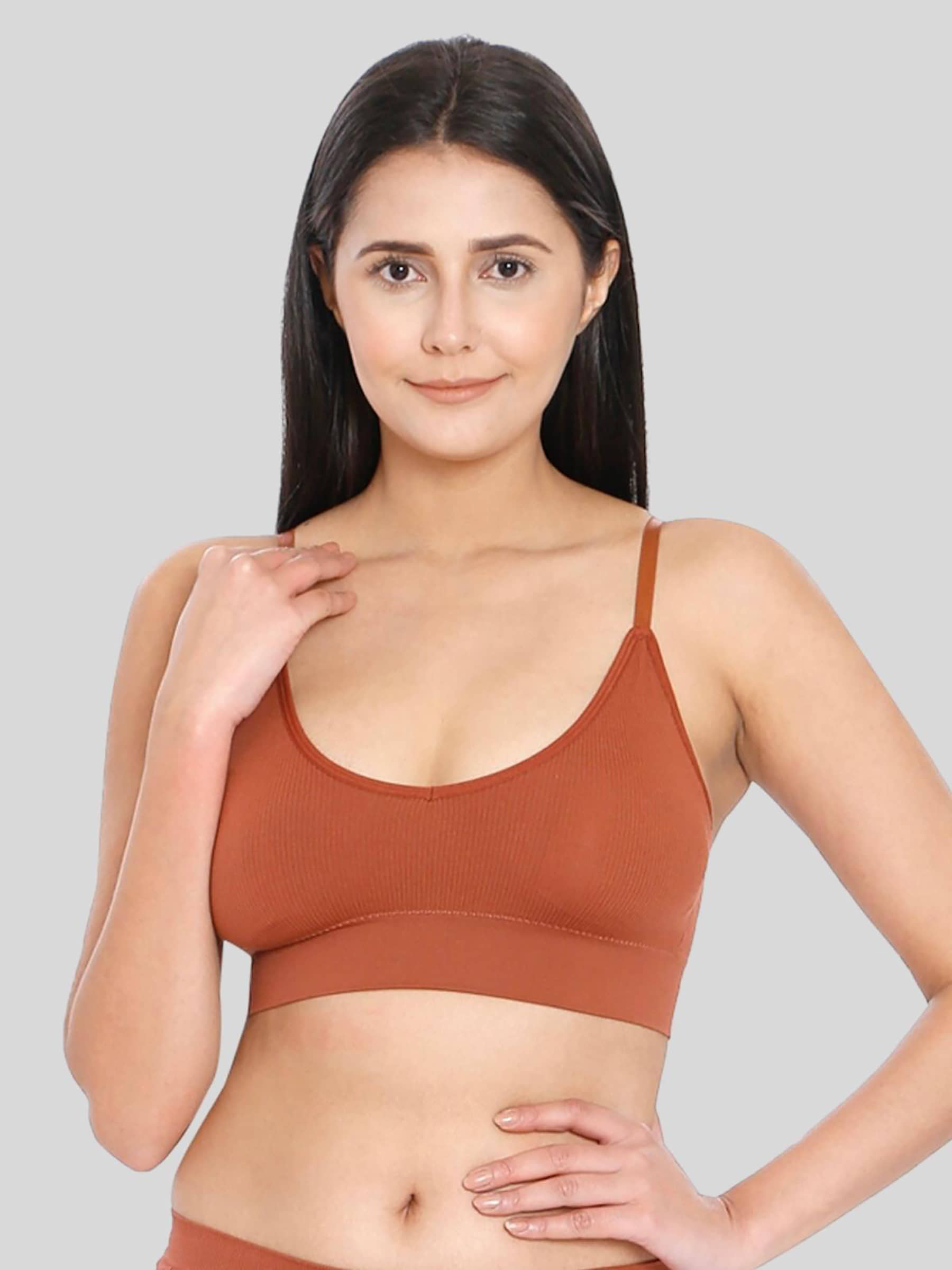 ILRASO Cotton Blend Removable Padding Women's Everyday Bra ( Brown )