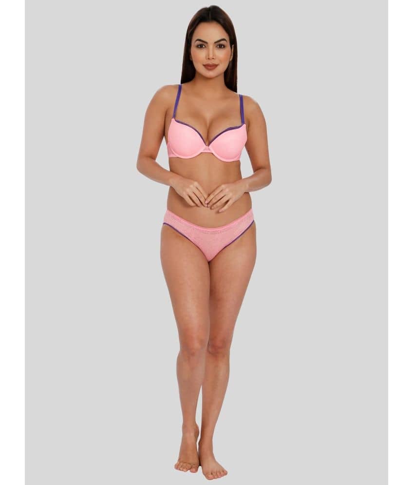 ILRASO Elastane Women's Bra & Panty Set ( Fluorescent Pink )