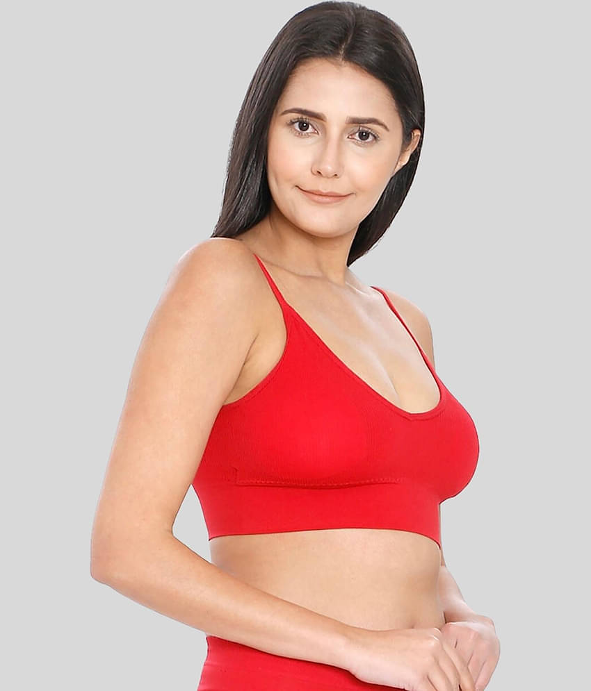 ILRASO - Red Cotton Blend Removable Padding Women's Sports Bra ( Pack of 1 )