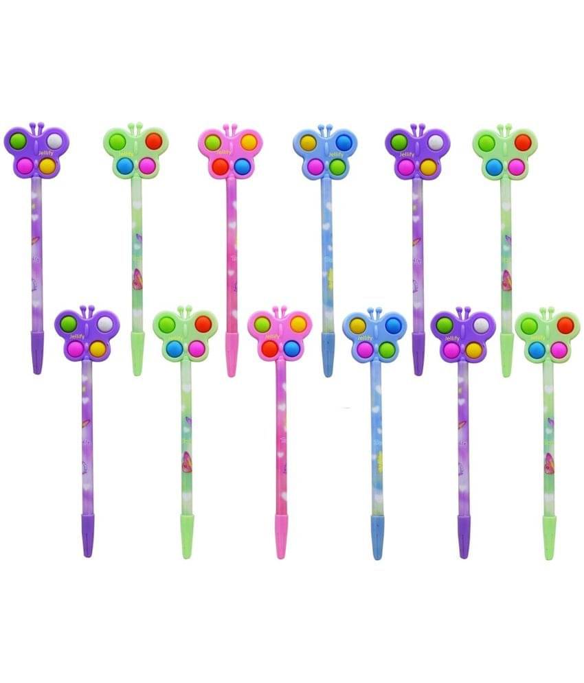     			JELLIFY U_n_i_c_o_r_n Ballpoint Butterfly Pen Blue Ink Birthday Gift Stationery Set Pack of 12, Multicolor