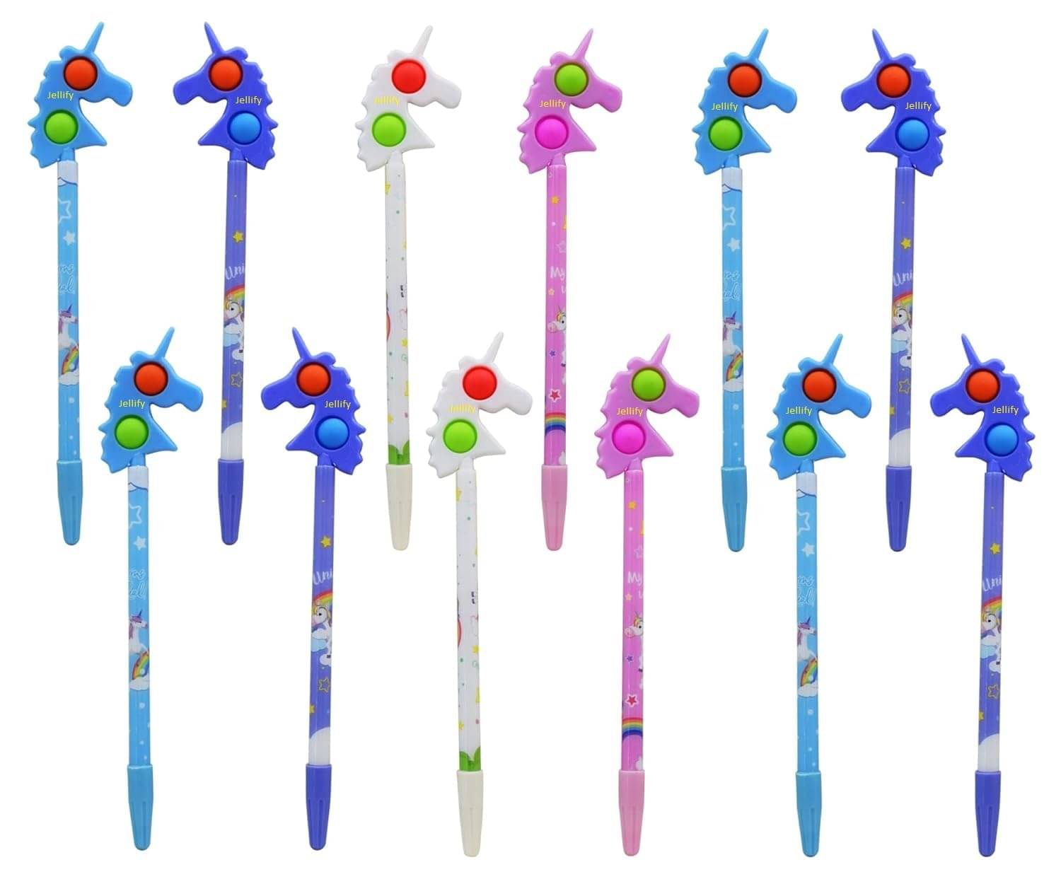     			JELLIFY U_n_i_c_o_r_n Ballpoint Popit Pen Blue Ink Birthday Gift Stationery Set Pack of 12, Multicolor