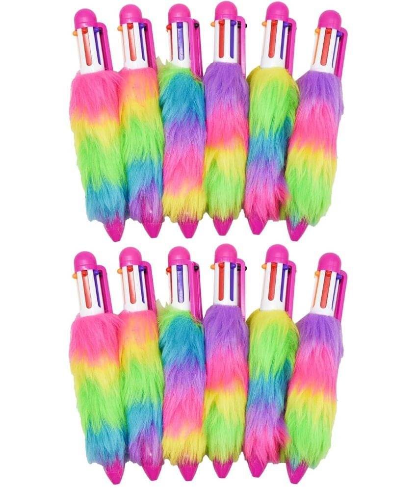     			JELLIFY U_n_i_c_o_r_n Ballpoint Furr Pen Blue Ink Birthday Gift Stationery Set Pack of 12, Multicolor