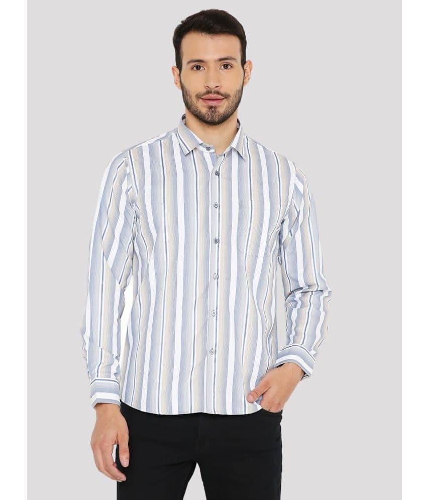 Maharaja Cotton Blend Slim Fit Striped Full Sleeves Men's Casual Shirt - Blue ( Pack of 1 )
