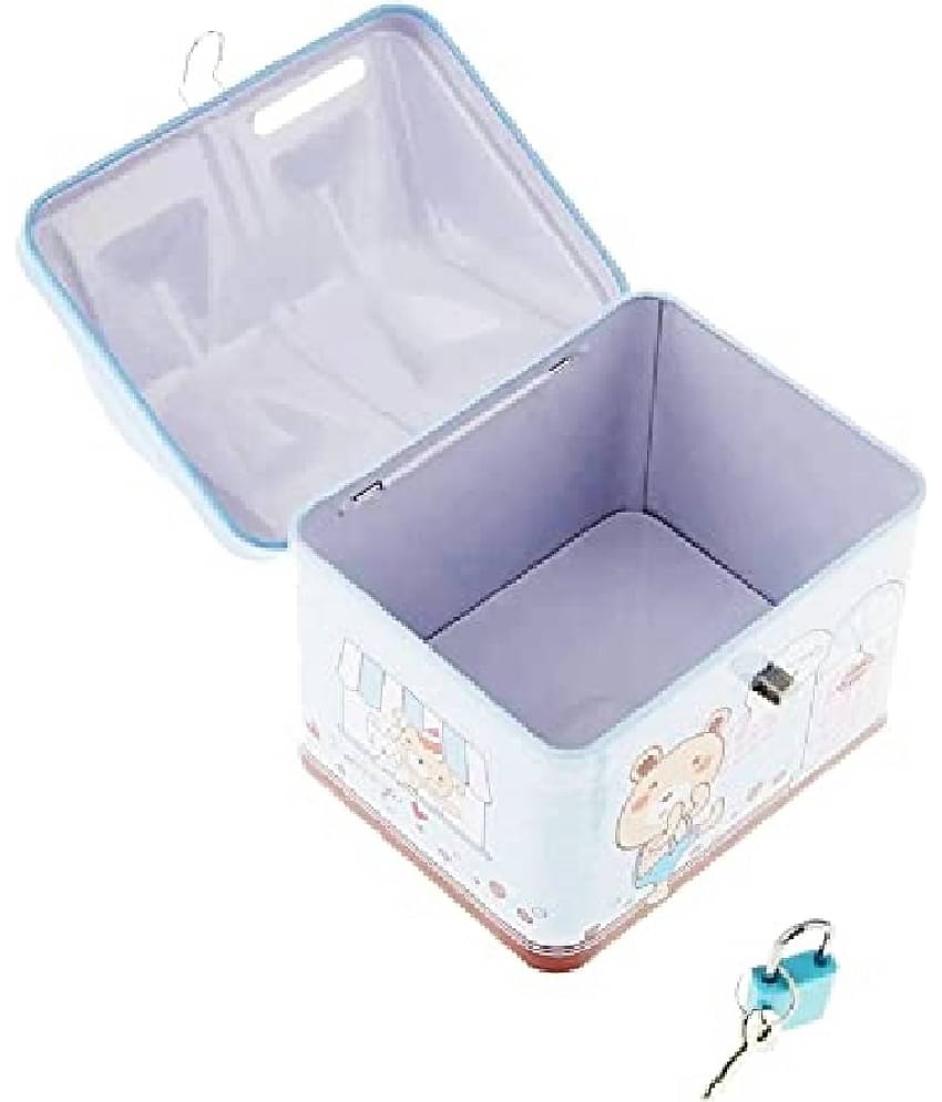 Shape Unicorn Printed Metal Coin Bank Piggy Bank for Kids with Lock(Blue) (Free subscription of kids Educational worksheets)