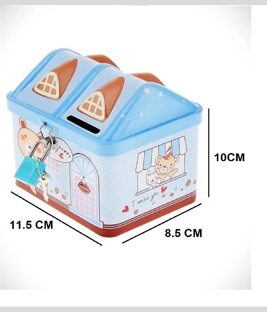 Shape Unicorn Printed Metal Coin Bank Piggy Bank for Kids with Lock(Blue) (Free subscription of kids Educational worksheets)