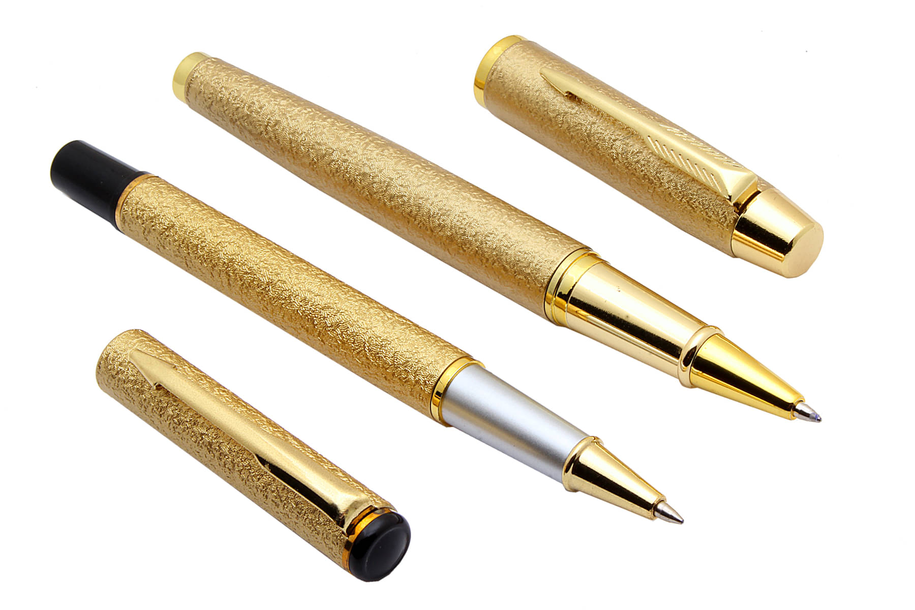     			Srpc Set Of 2 Gold Sand Finish Rock Textured Metal Body Roller Ball Pens Blue Refill