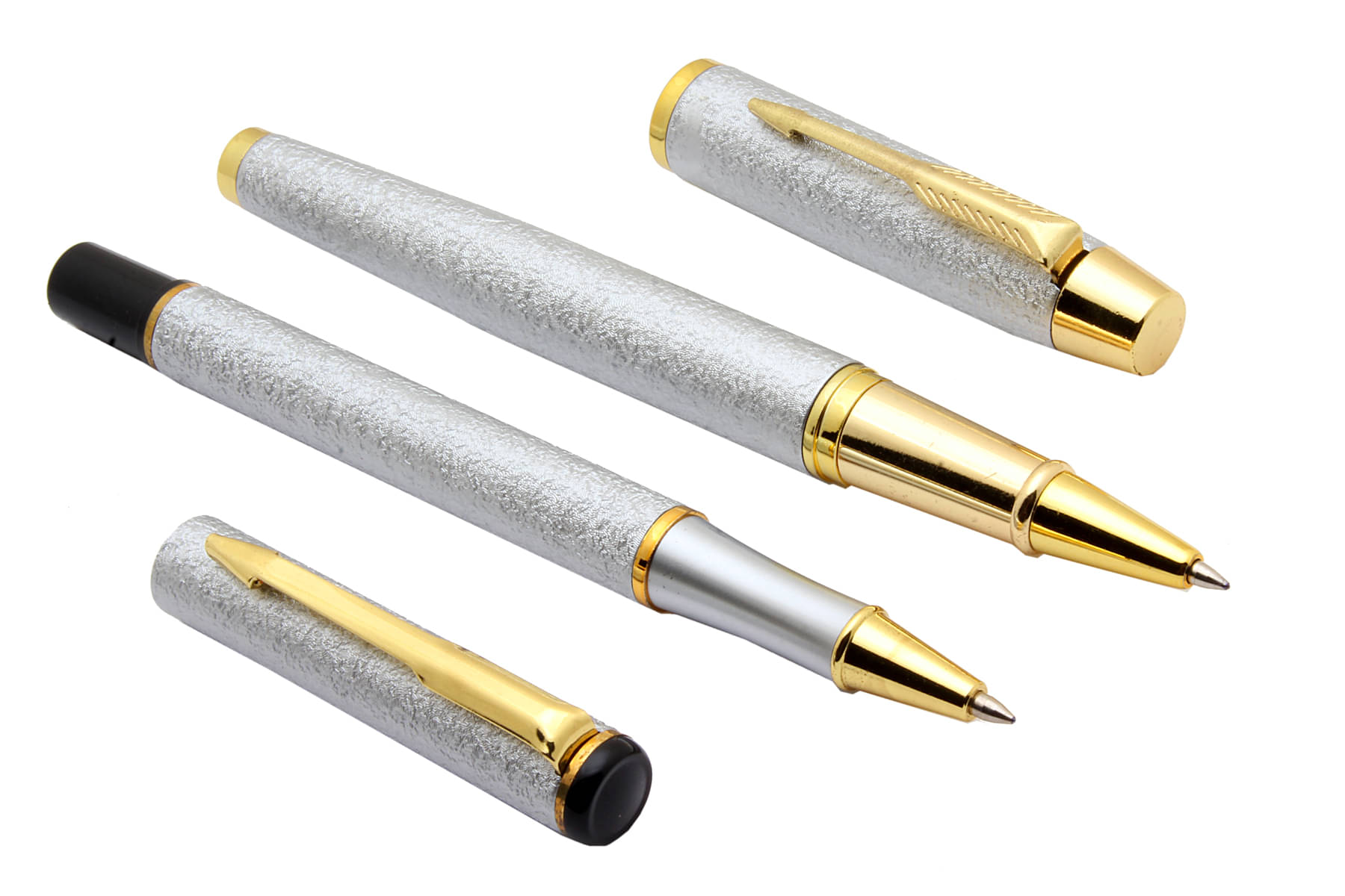     			Srpc Set Of 2 Silver Sand Finish Rock Textured Metal Body Roller Ball Pens Blue Refill