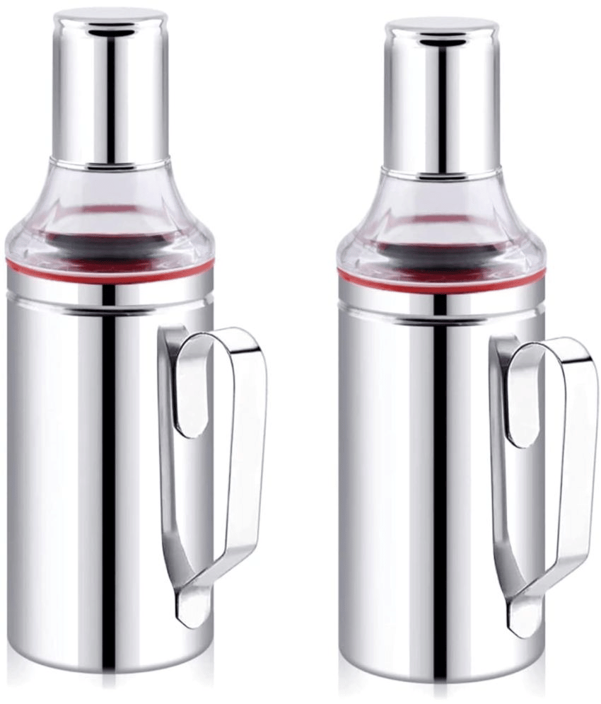     			Visaxmi Oil Dispenser 1liter Steel Silver Oil Container ( Set of 2 )