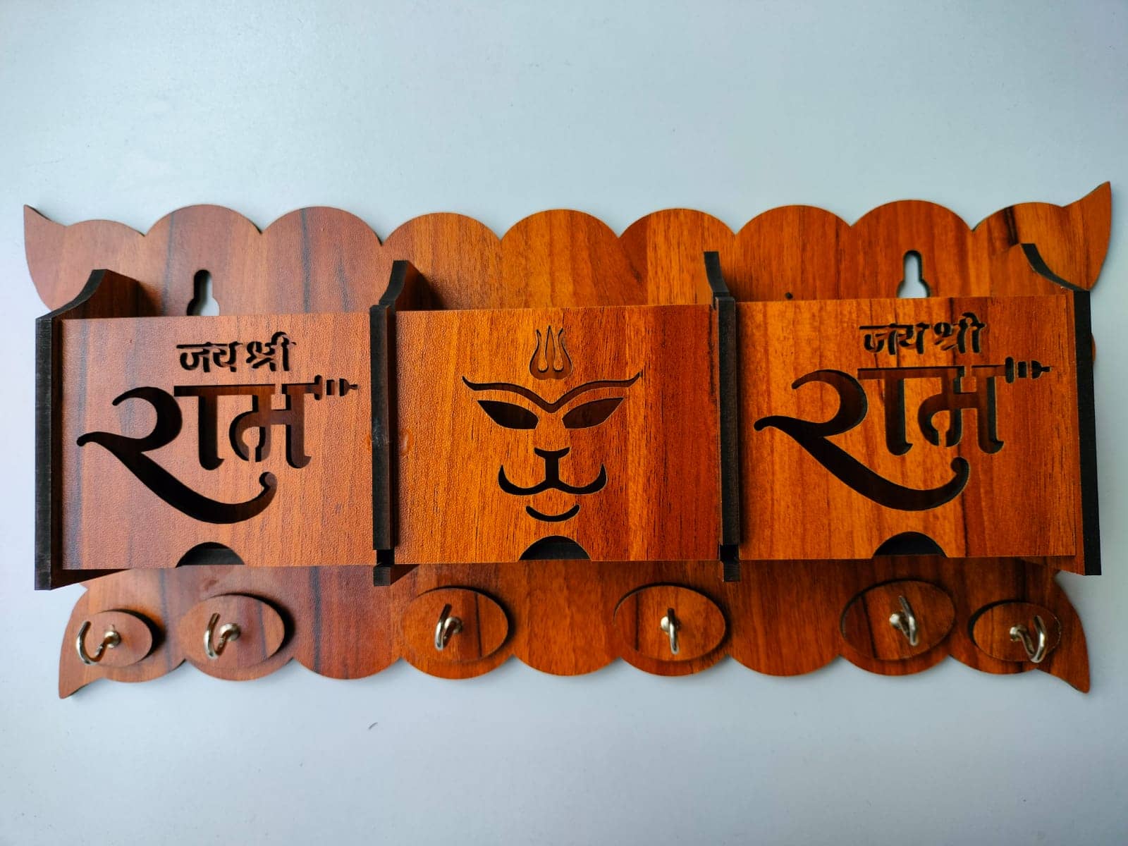 Wall Mount Home Side Stylish Wooden Key Holder with 3 Mobile Charging Stand for Living Room, Kitchen Key Organizer (Beige, 5 Big Key Cloth Hook) - Stationery | Buy online on ZillyBuy