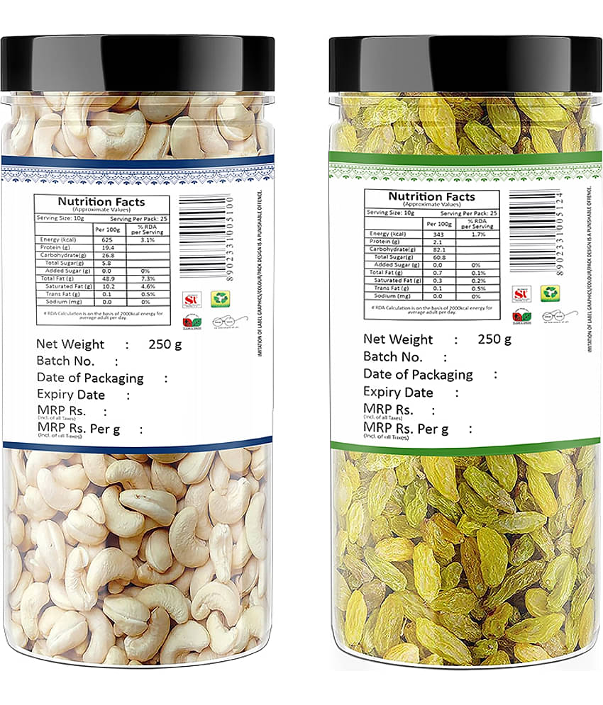 YUM YUM Premium Cashew Nut (250g) & Raisins Kishmish (250g) Dry Fruits Combo - Cashews, Raisins