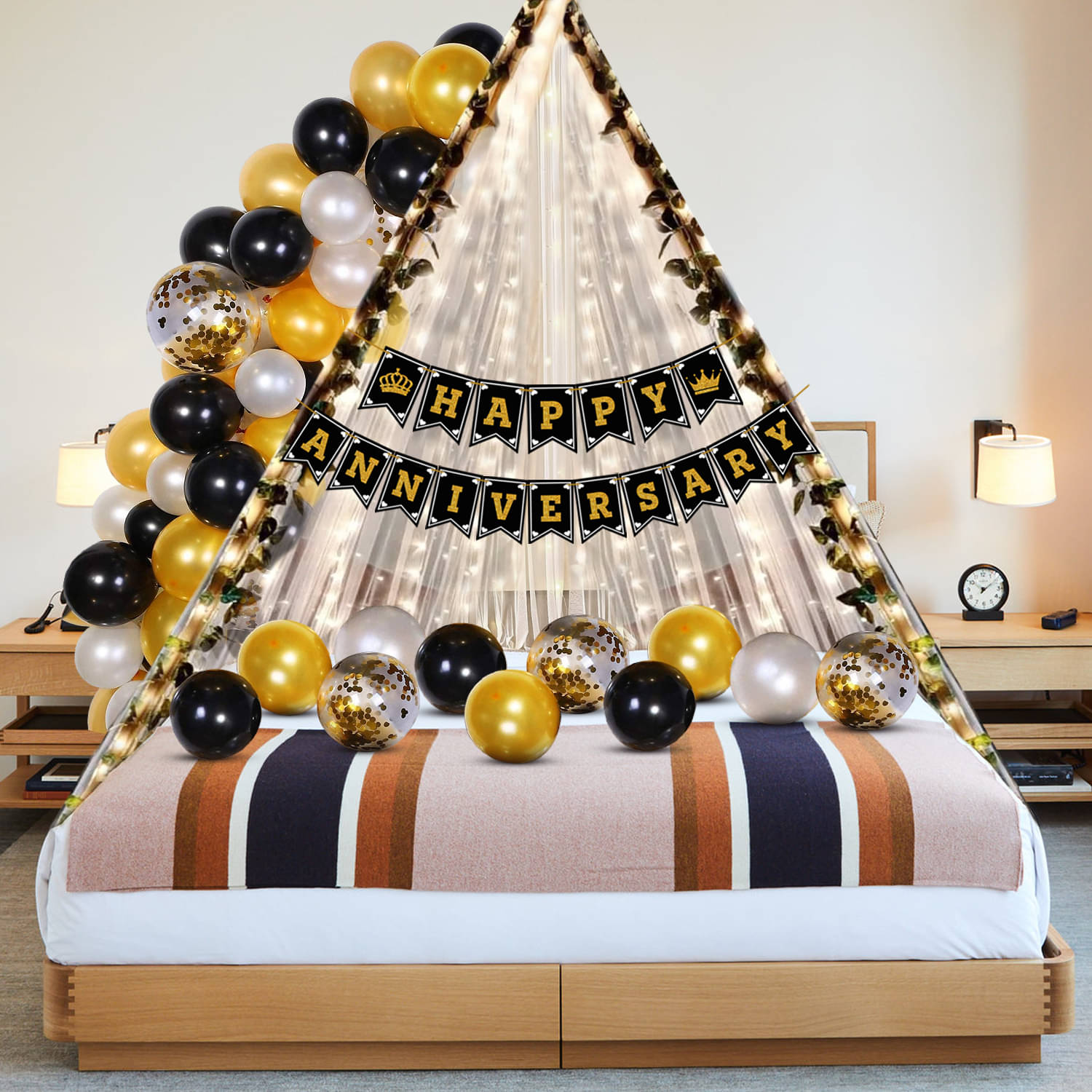     			Zyozi Happy Anniversary Decoration Items | Canopy Tent For Decorations | Gold & Black Balloons For Decorations | Anniversary Tent Decorations Set (Pack Of 37)
