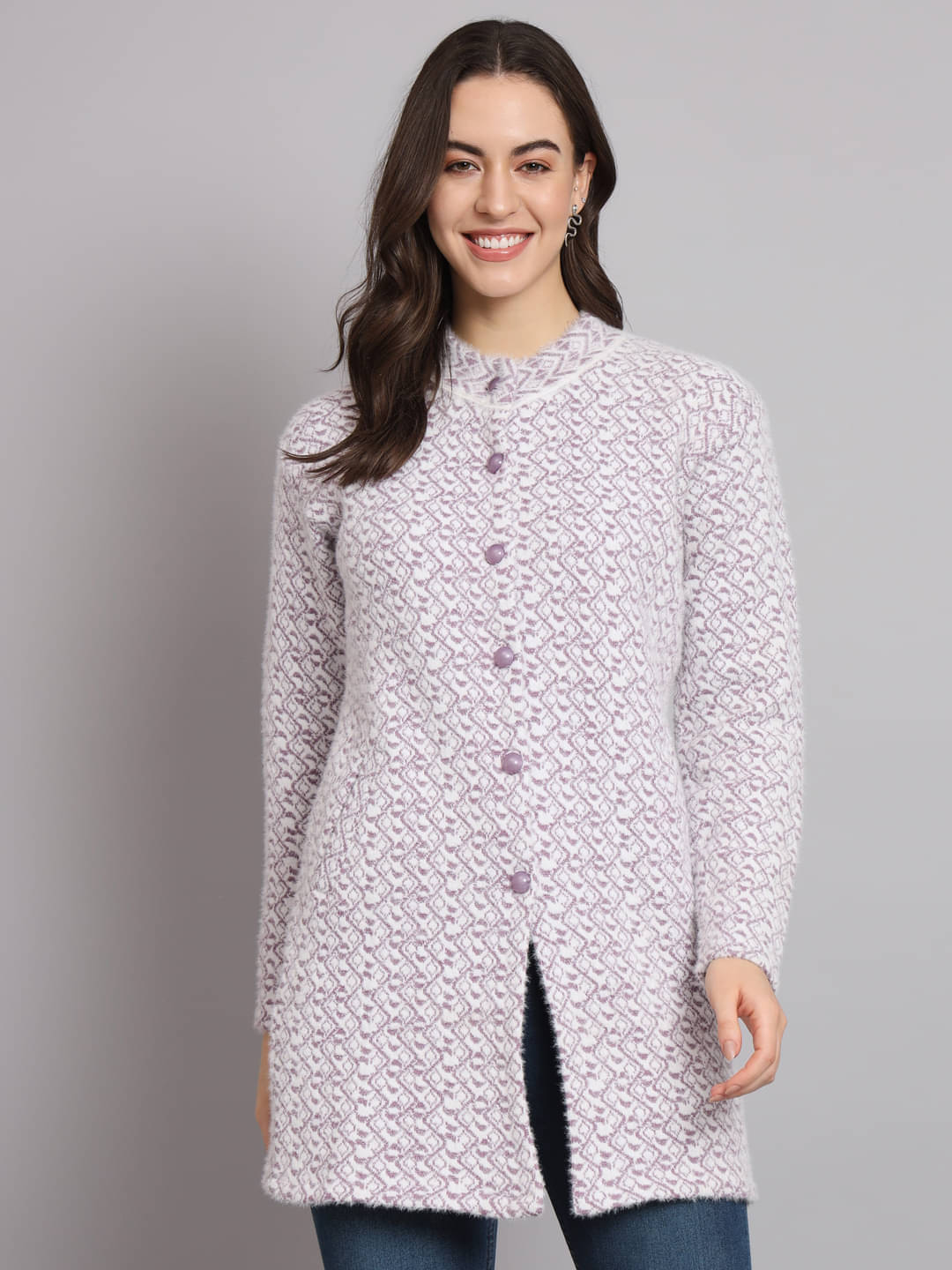 eWools.in Woollen Round Neck Women's Buttoned Cardigans - Purple ( ) eWools.in Woollen Round Neck Women's Buttoned Cardigans - Purple ( )