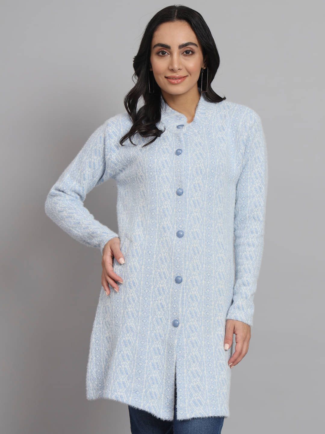 eWools.in Woollen Round Neck Women's Buttoned Cardigans - Blue ( ) eWools.in Woollen Round Neck Women's Buttoned Cardigans - Blue ( )