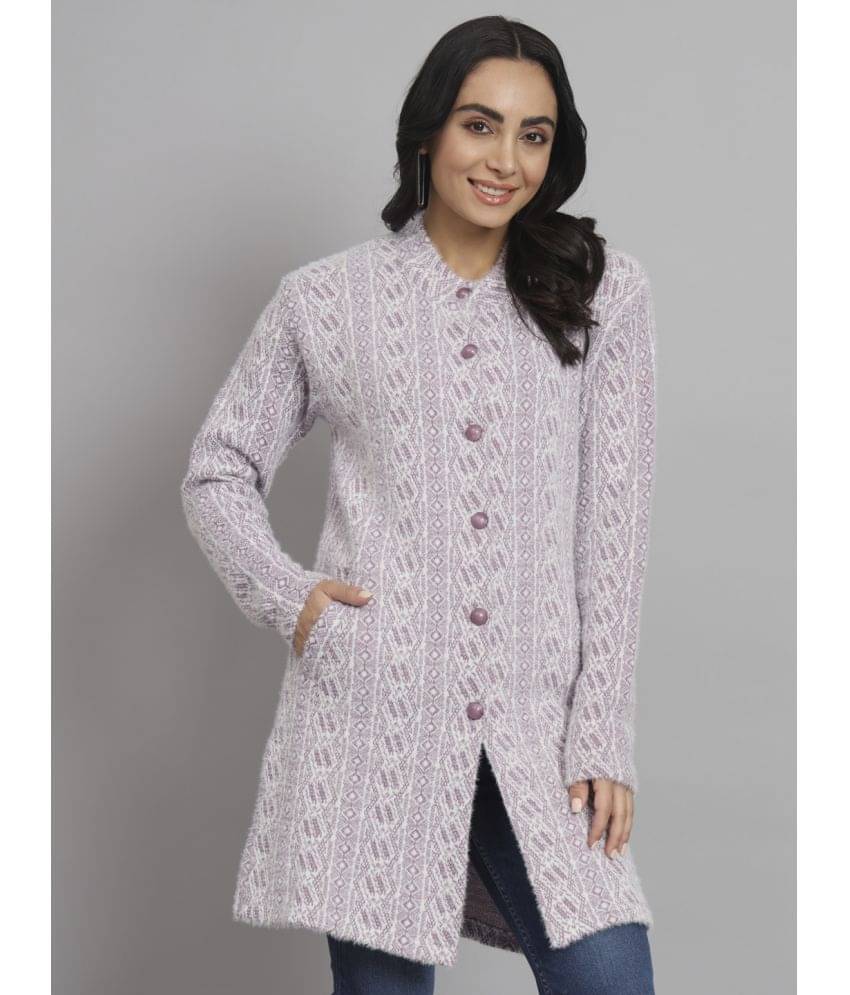 eWools.in Women Woollen Round Neck Cardigan ( Purple )     			eWools.in Women Woollen Round Neck Cardigan ( Purple )