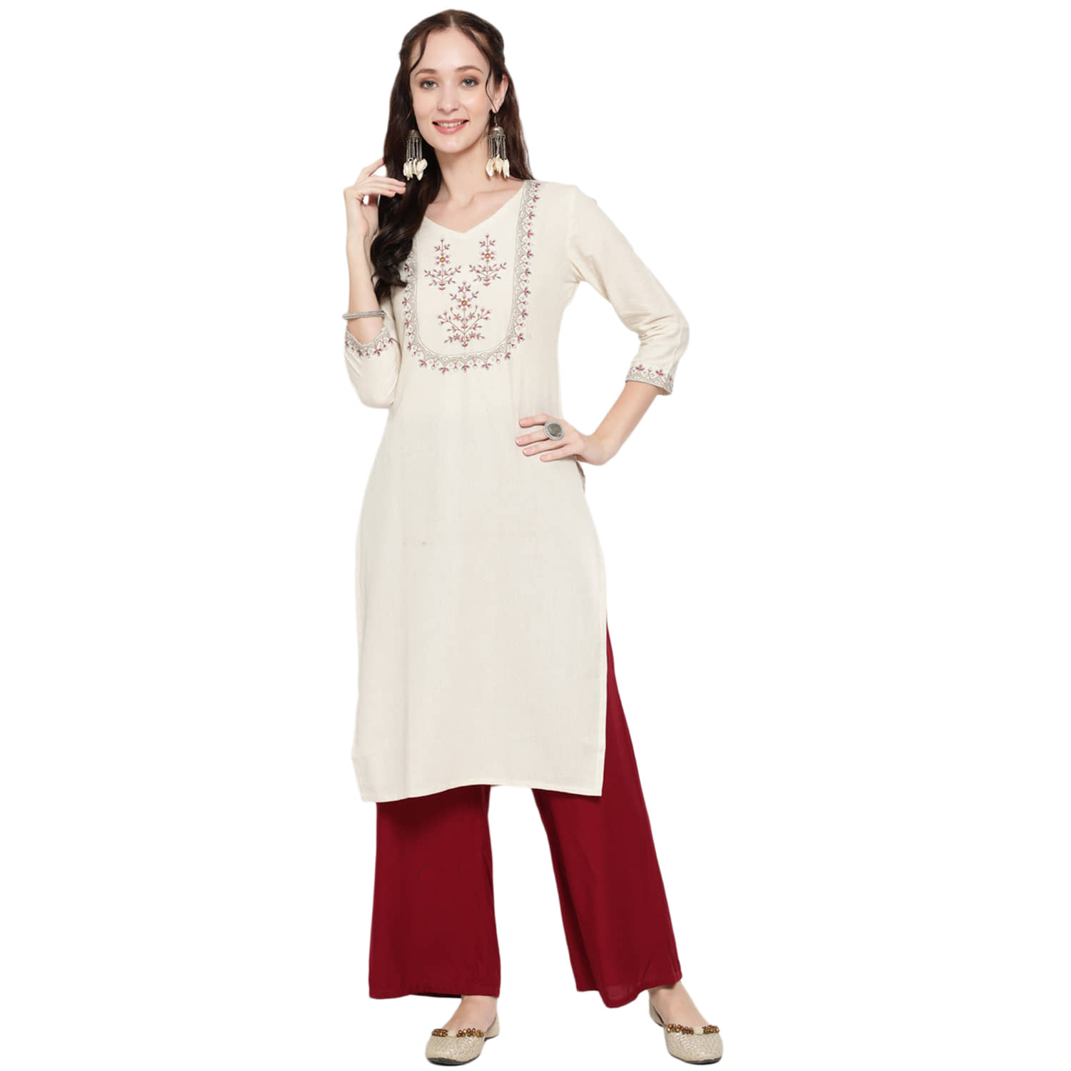 Antaran Cotton Blend Embroidered Straight Women's Kurti - White ( Pack of 1 ) - Kurtis, Tunics | Buy online on ZillyBuy