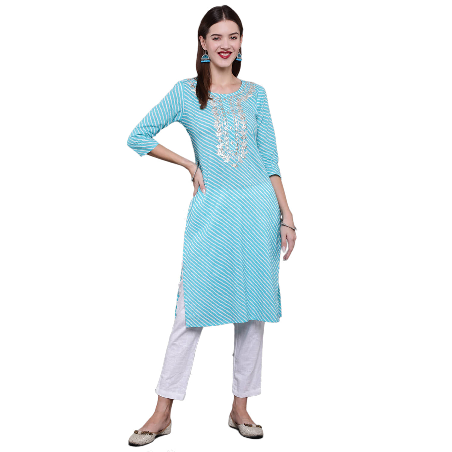 Antaran Cotton Embroidered Straight Women's Kurti - Blue ( Pack of 1 ) - Kurtis, Tunics | Buy online on ZillyBuy
