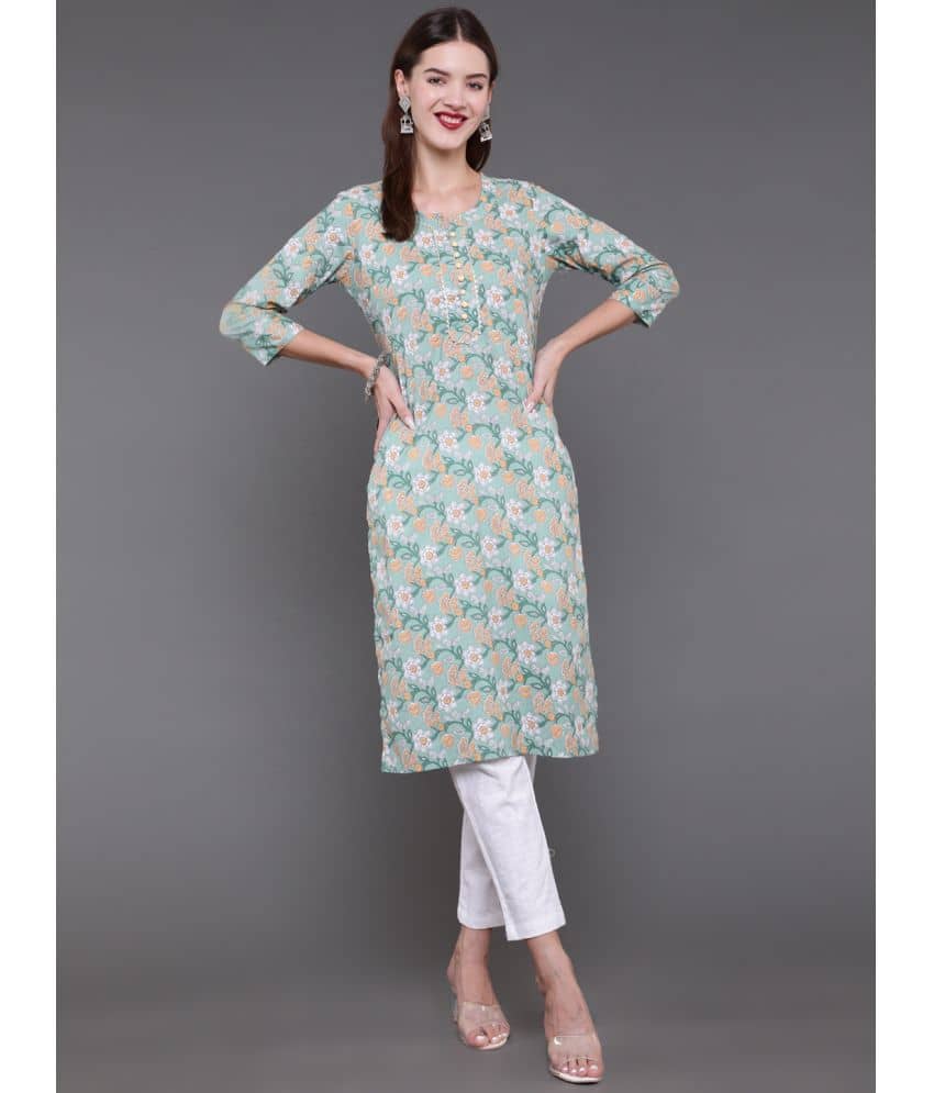 Antaran Cotton Printed Straight Women's Kurti - Green ( Pack of 1 ) - Kurtis, Tunics | Buy online on ZillyBuy