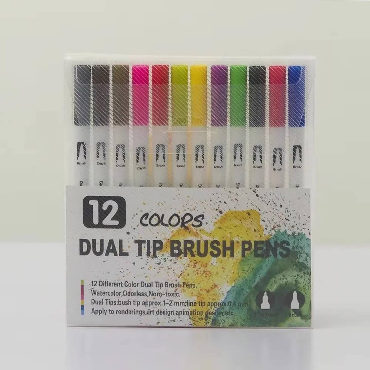 Art Markers Dual Tips Coloring Brush Fineliner Color Water Based Marker Pens Set for Calligraphy Drawing Sketching Bullet Journal (12) - Stationery | Buy online on ZillyBuy