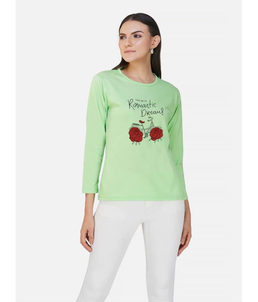 CHOZI Women Cotton Printed Regular Fit Round Neck T-Shirt ( Green )