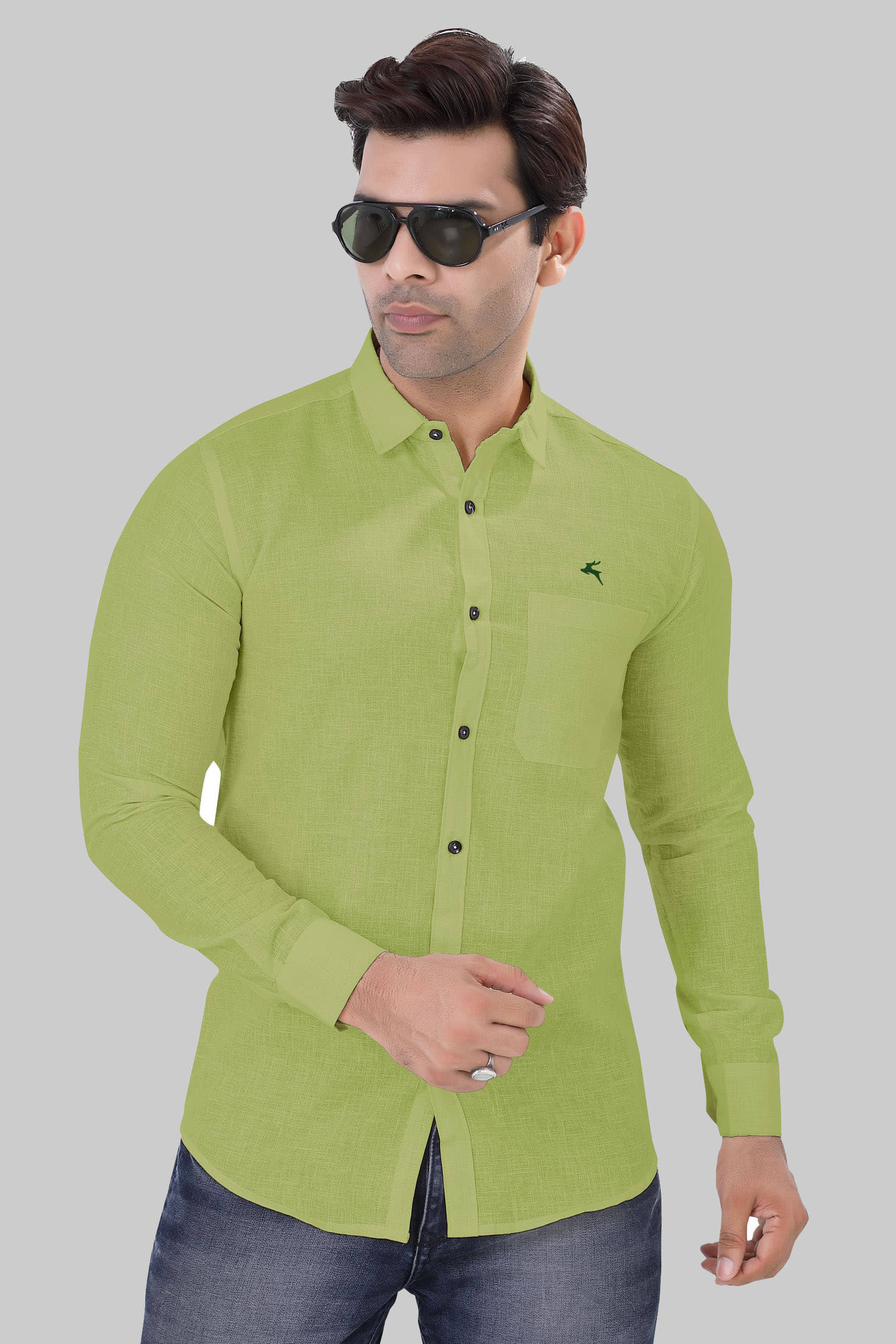 JVNINE - Be Unique 100% Cotton Regular Fit Solids Full Sleeves Men's Casual Shirt - Olive ( Pack of 1 )